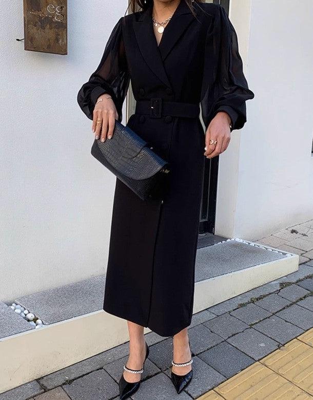 シアースリーブダブルブレストワンピース 6447-black_お取り寄せ6447-画像6-韓国ファッション通販POPREA［ポップリア］