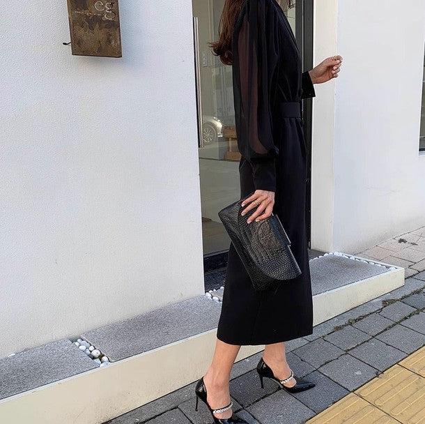 シアースリーブダブルブレストワンピース 6447-black_お取り寄せ6447-画像7-韓国ファッション通販POPREA［ポップリア］