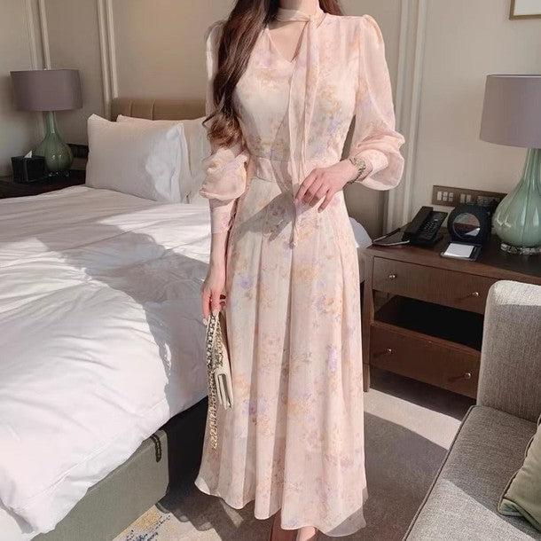 フラワーシアーシフォンドレス 6450-pink_お取り寄せ6450-画像5-韓国ファッション通販POPREA［ポップリア］