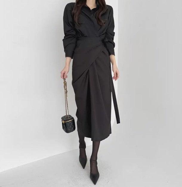 ラップカラータイトワンピース 6454-black_お取り寄せ6454-画像3-韓国ファッション通販POPREA［ポップリア］