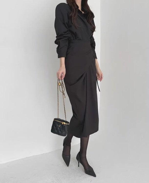 ラップカラータイトワンピース 6454-black_お取り寄せ6454-画像4-韓国ファッション通販POPREA［ポップリア］