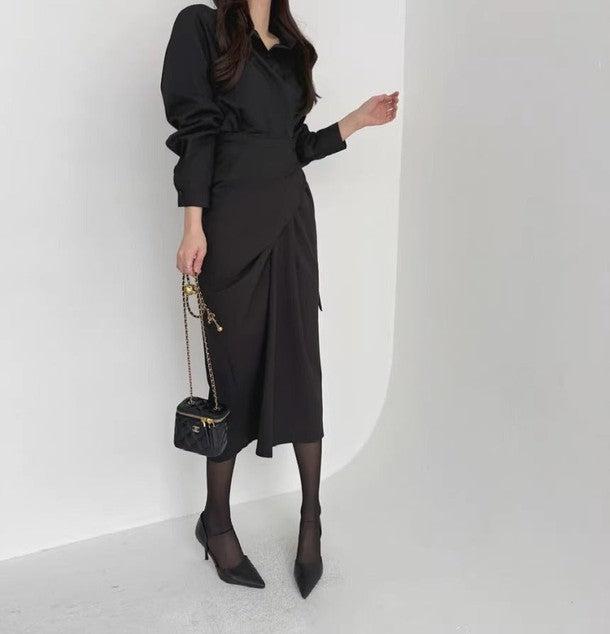 ラップカラータイトワンピース 6454-black_お取り寄せ6454-画像5-韓国ファッション通販POPREA［ポップリア］