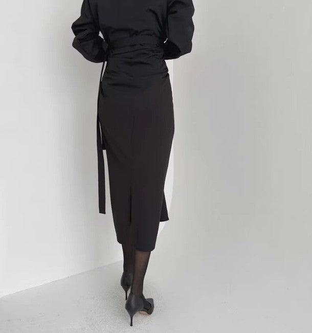 ラップカラータイトワンピース 6454-black_お取り寄せ6454-画像6-韓国ファッション通販POPREA［ポップリア］