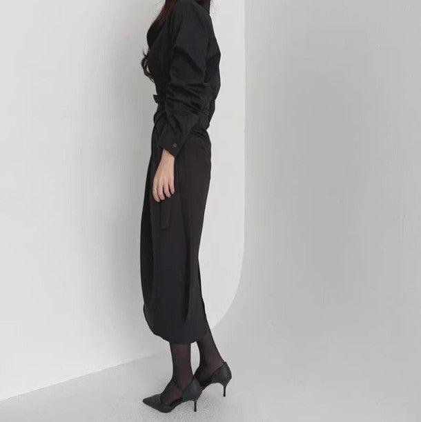 ラップカラータイトワンピース 6454-black_お取り寄せ6454-画像7-韓国ファッション通販POPREA［ポップリア］