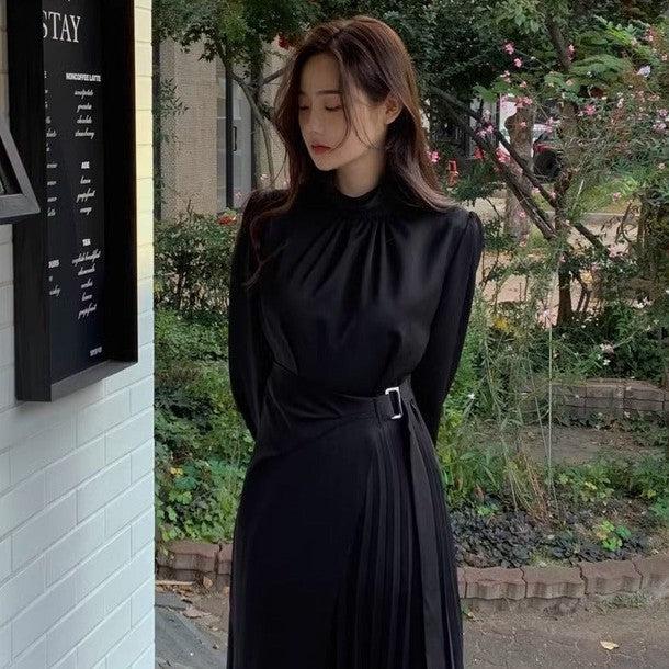 ハイネックプリーツラップワンピース 6455-black_お取り寄せ64552-画像11-韓国ファッション通販POPREA［ポップリア］