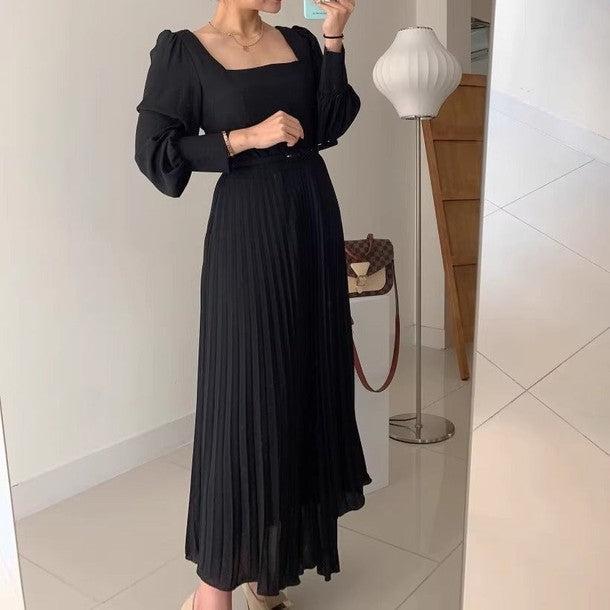 スクエアネックプリーツワンピース 6456-S/black_お取り寄せ64567-画像13-韓国ファッション通販POPREA［ポップリア］