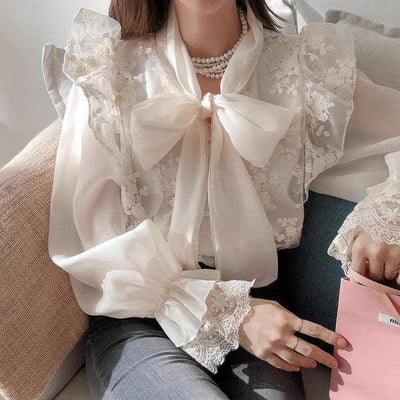 パフスリーブフロントリボンブラウス 6459-ivory_お取り寄せ6459-画像6-韓国ファッション通販POPREA［ポップリア］