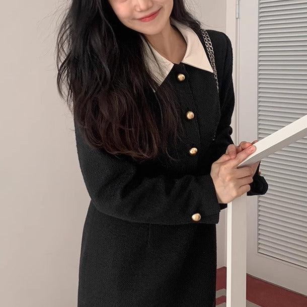 ツイードブラックワンピース﻿ 6468-black_お取り寄せ6468-画像10-韓国ファッション通販POPREA［ポップリア］