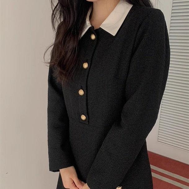 ツイードブラックワンピース﻿ 6468-black_お取り寄せ6468-画像11-韓国ファッション通販POPREA［ポップリア］