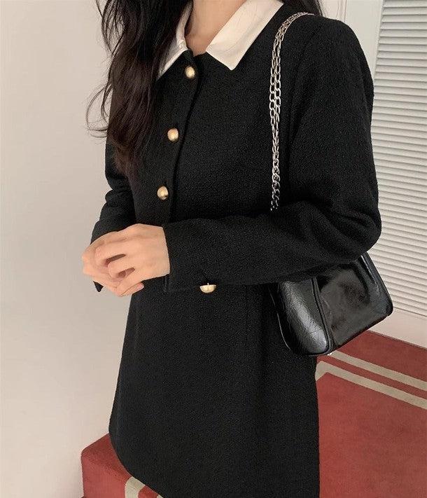 ツイードブラックワンピース﻿ 6468-black_お取り寄せ6468-画像12-韓国ファッション通販POPREA［ポップリア］