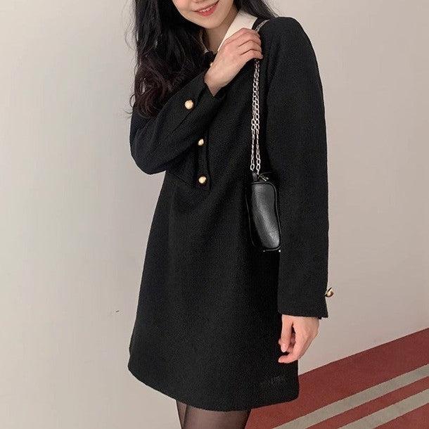 ツイードブラックワンピース﻿ 6468-black_お取り寄せ6468-画像13-韓国ファッション通販POPREA［ポップリア］