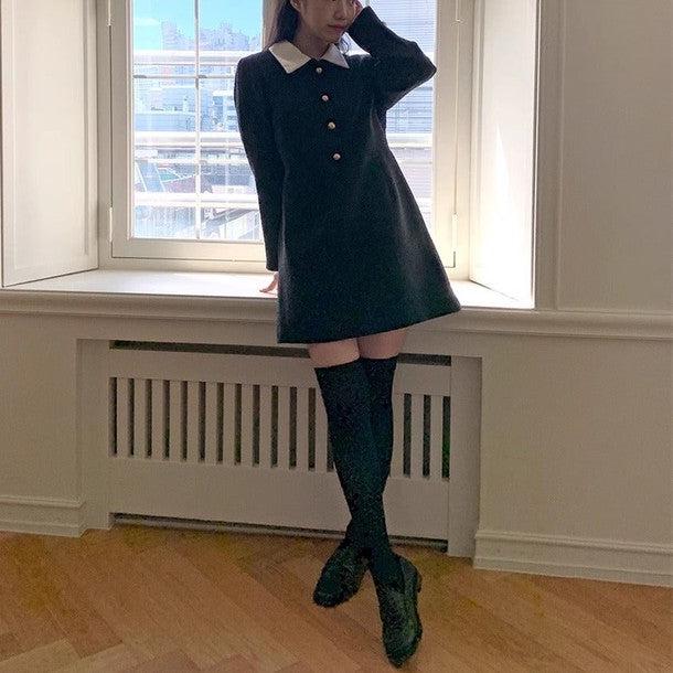 ツイードブラックワンピース﻿ 6468-black_お取り寄せ6468-画像14-韓国ファッション通販POPREA［ポップリア］