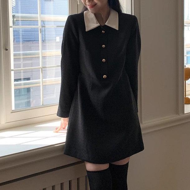 ツイードブラックワンピース﻿ 6468-black_お取り寄せ6468-画像2-韓国ファッション通販POPREA［ポップリア］