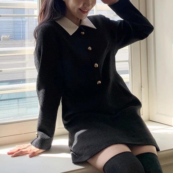 ツイードブラックワンピース﻿ 6468-black_お取り寄せ6468-画像3-韓国ファッション通販POPREA［ポップリア］