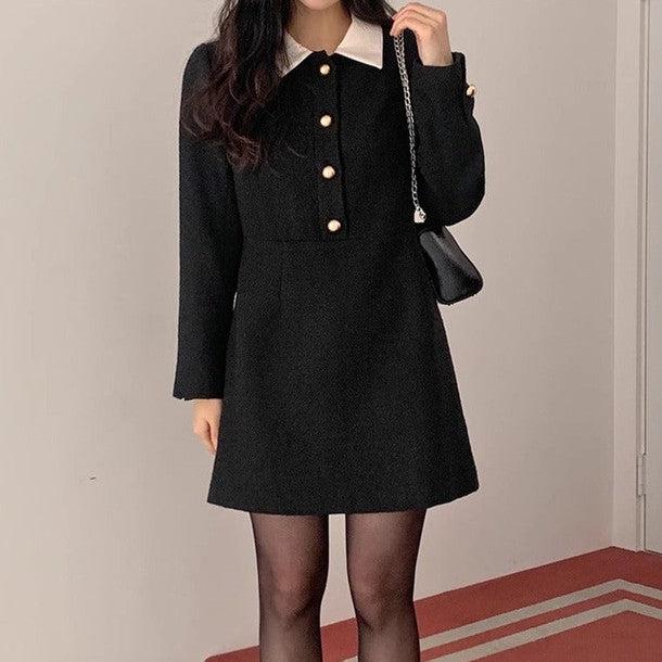 ツイードブラックワンピース﻿ 6468-black_お取り寄せ6468-画像4-韓国ファッション通販POPREA［ポップリア］