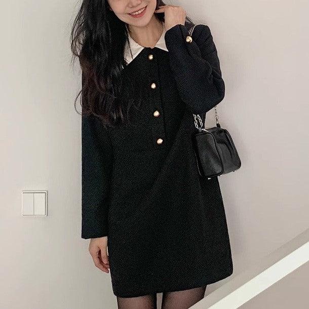 ツイードブラックワンピース﻿ 6468-black_お取り寄せ6468-画像5-韓国ファッション通販POPREA［ポップリア］