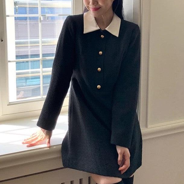 ツイードブラックワンピース﻿ 6468-black_お取り寄せ6468-画像7-韓国ファッション通販POPREA［ポップリア］