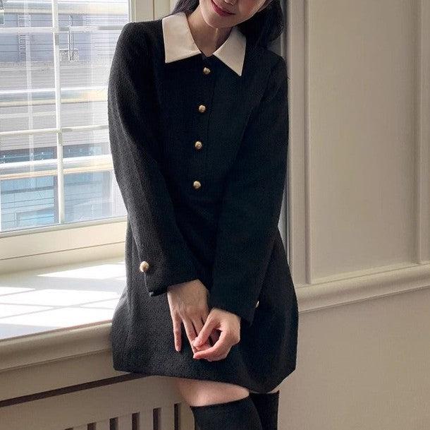 ツイードブラックワンピース﻿ 6468-black_お取り寄せ6468-画像8-韓国ファッション通販POPREA［ポップリア］