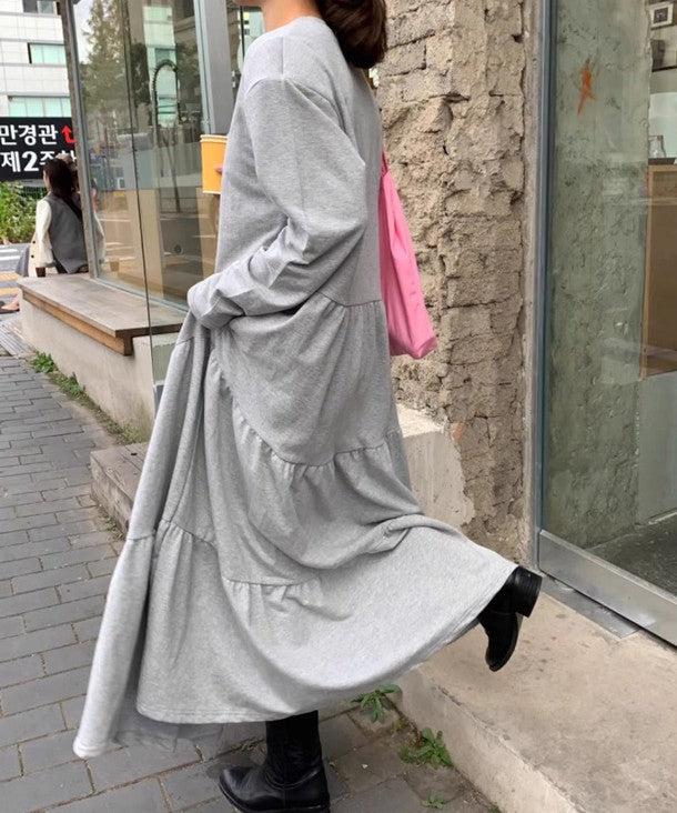 ティアードスカートスエットワンピース 6475-gray_お取り寄せ6475-画像2-韓国ファッション通販POPREA［ポップリア］