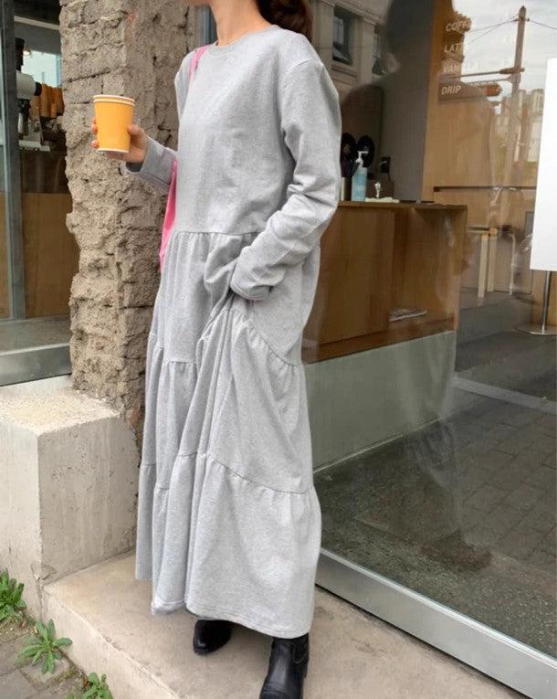 ティアードスカートスエットワンピース 6475-gray_お取り寄せ6475-画像4-韓国ファッション通販POPREA［ポップリア］