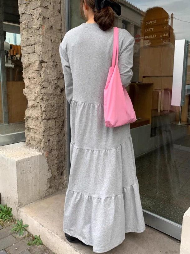 ティアードスカートスエットワンピース 6475-gray_お取り寄せ6475-画像5-韓国ファッション通販POPREA［ポップリア］
