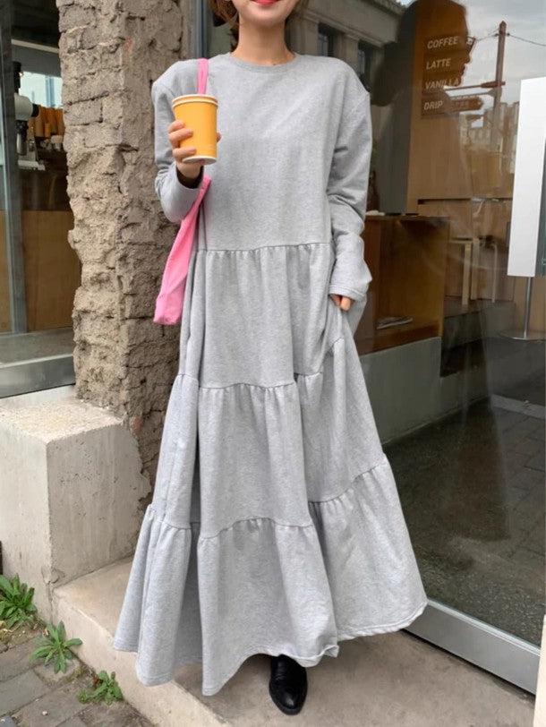 ティアードスカートスエットワンピース 6475-gray_お取り寄せ6475-画像6-韓国ファッション通販POPREA［ポップリア］