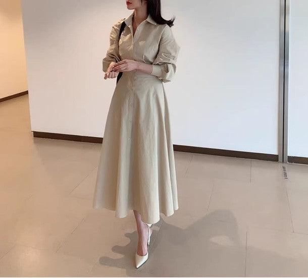 ハイウエストマキシシャツワンピース 6477-ivory_お取り寄せ64771-画像2-韓国ファッション通販POPREA［ポップリア］