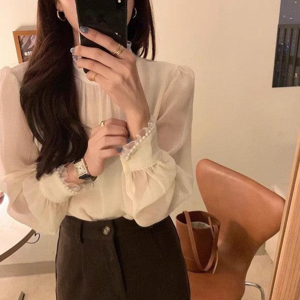 プチフリルパールブラウス 6486-ivory_お取り寄せ6486-画像4-韓国ファッション通販POPREA［ポップリア］
