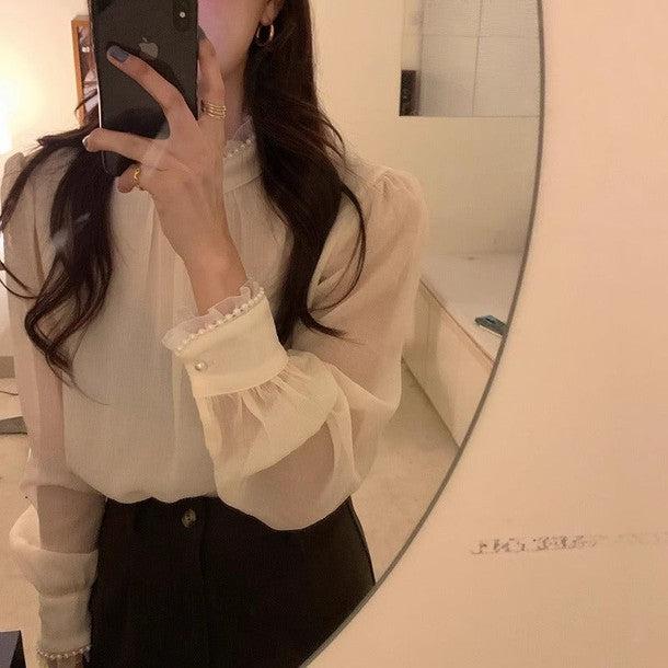 プチフリルパールブラウス 6486-ivory_お取り寄せ6486-画像5-韓国ファッション通販POPREA［ポップリア］