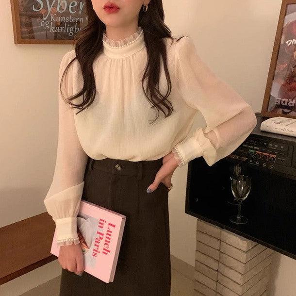 プチフリルパールブラウス 6486-ivory_お取り寄せ6486-画像6-韓国ファッション通販POPREA［ポップリア］