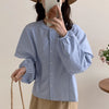 ノーカラーストライプスデザインシャツ 6502-blue_お取り寄せ6502-画像3-韓国ファッション通販POPREA［ポップリア］