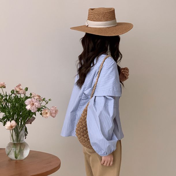 ノーカラーストライプスデザインシャツ 6502-blue_お取り寄せ6502-画像5-韓国ファッション通販POPREA［ポップリア］