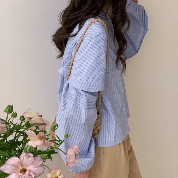 ノーカラーストライプスデザインシャツ 6502-blue_お取り寄せ6502-画像9-韓国ファッション通販POPREA［ポップリア］