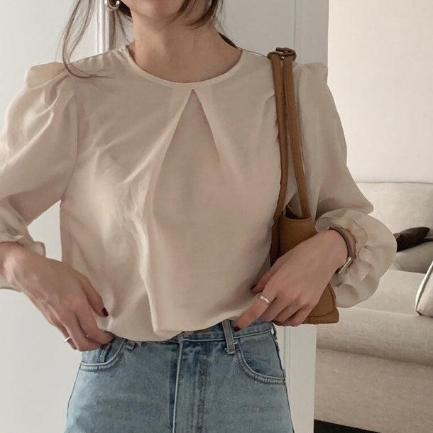 フリル袖シフォンブラウス 6504-ivory_即納6504-画像11-韓国ファッション通販POPREA［ポップリア］