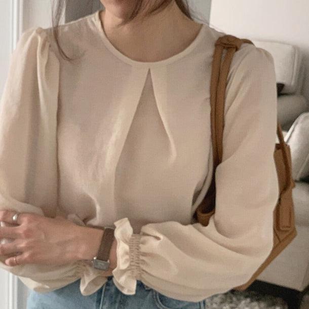 フリル袖シフォンブラウス 6504-ivory_即納6504-画像3-韓国ファッション通販POPREA［ポップリア］