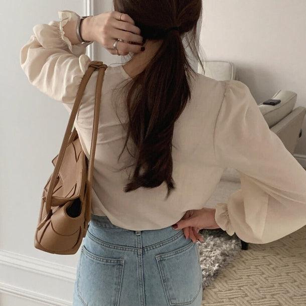 フリル袖シフォンブラウス 6504-ivory_即納6504-画像4-韓国ファッション通販POPREA［ポップリア］