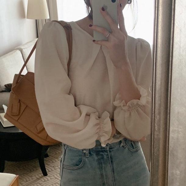 フリル袖シフォンブラウス 6504-ivory_即納6504-画像6-韓国ファッション通販POPREA［ポップリア］