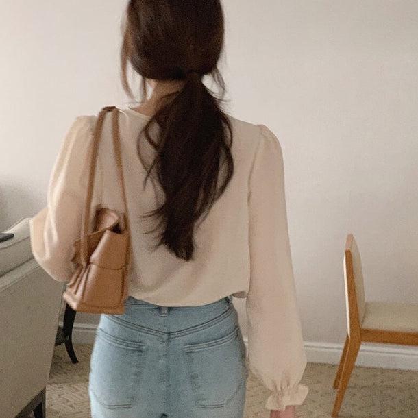 フリル袖シフォンブラウス 6504-ivory_即納6504-画像8-韓国ファッション通販POPREA［ポップリア］