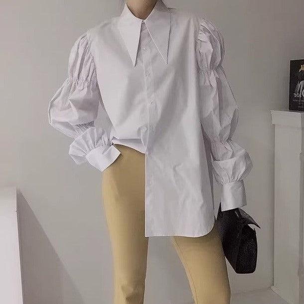 ボリュームスリーブモードシャツ﻿﻿ 6516-white_お取り寄せ6516-画像2-韓国ファッション通販POPREA［ポップリア］