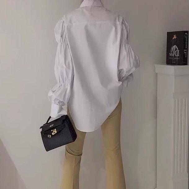 ボリュームスリーブモードシャツ﻿﻿ 6516-white_お取り寄せ6516-画像3-韓国ファッション通販POPREA［ポップリア］