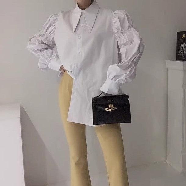 ボリュームスリーブモードシャツ﻿﻿ 6516-white_お取り寄せ6516-画像1-韓国ファッション通販POPREA［ポップリア］