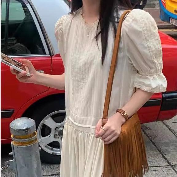 シャーリングギャザーワンピース 6520-ivory_お取り寄せ6520-画像2-韓国ファッション通販POPREA［ポップリア］