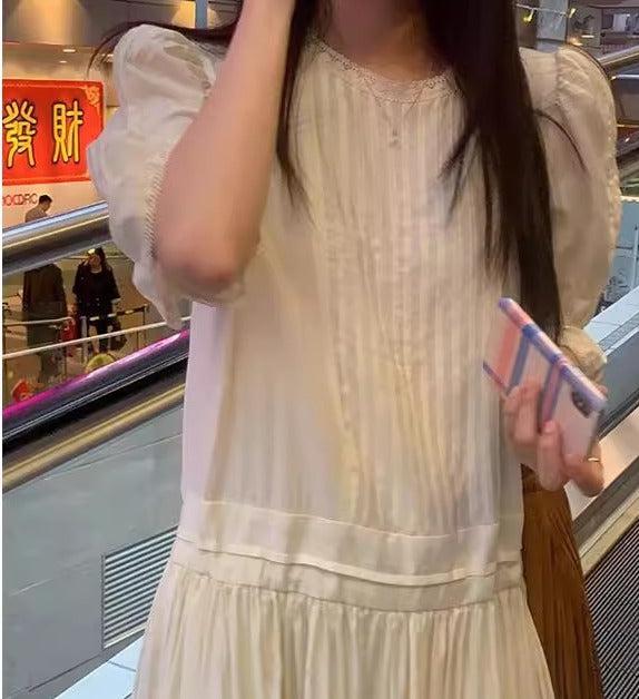 シャーリングギャザーワンピース 6520-ivory_お取り寄せ6520-画像3-韓国ファッション通販POPREA［ポップリア］