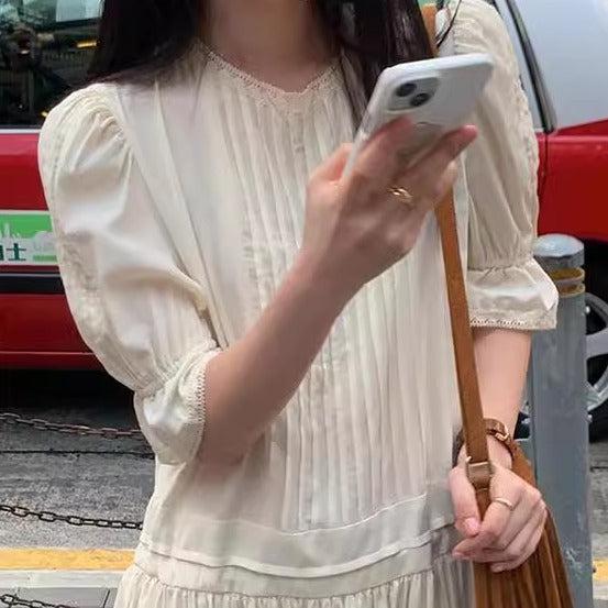 シャーリングギャザーワンピース 6520-ivory_お取り寄せ6520-画像4-韓国ファッション通販POPREA［ポップリア］