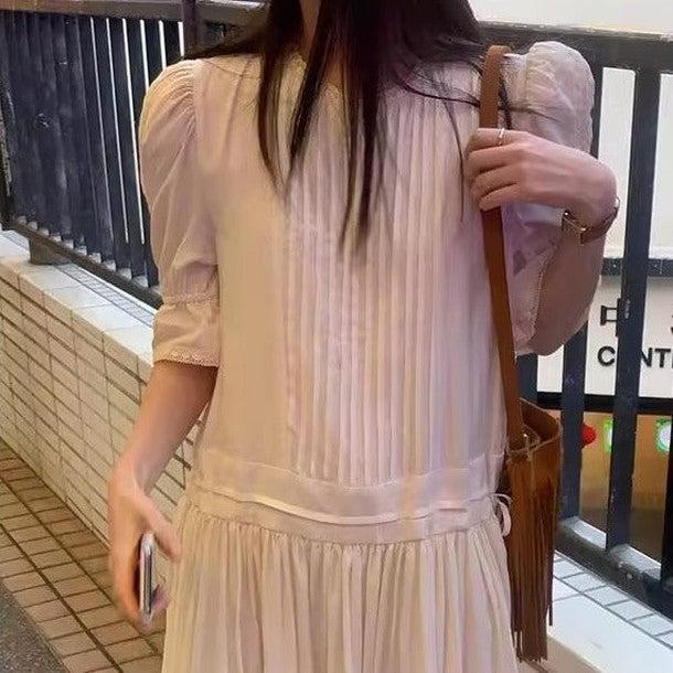 シャーリングギャザーワンピース 6520-ivory_お取り寄せ6520-画像1-韓国ファッション通販POPREA［ポップリア］