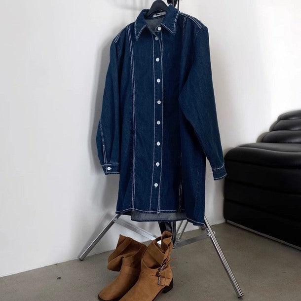 ダークデニムブルーワンピース 6524-blue_お取り寄せ6524-画像11-韓国ファッション通販POPREA［ポップリア］