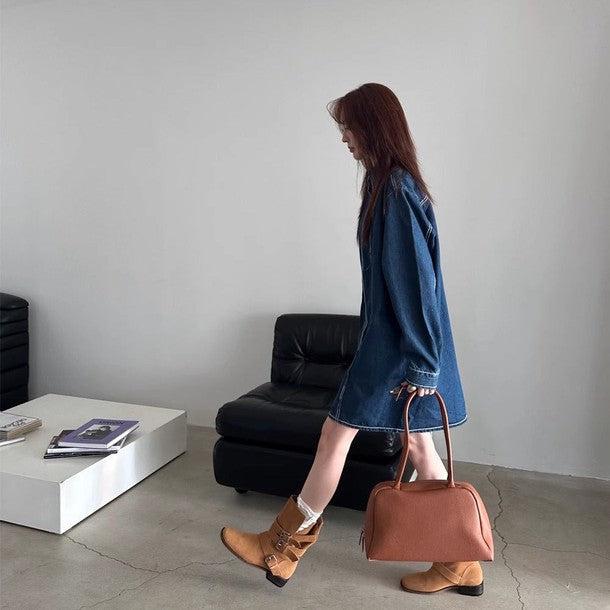 ダークデニムブルーワンピース 6524-blue_お取り寄せ6524-画像12-韓国ファッション通販POPREA［ポップリア］