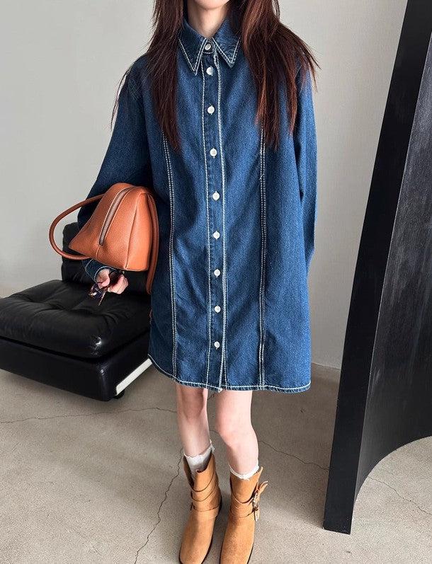 ダークデニムブルーワンピース 6524-blue_お取り寄せ6524-画像13-韓国ファッション通販POPREA［ポップリア］