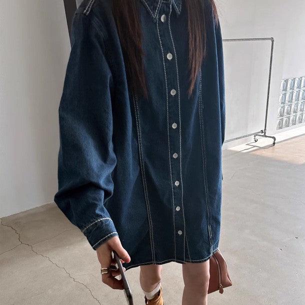 ダークデニムブルーワンピース 6524-blue_お取り寄せ6524-画像15-韓国ファッション通販POPREA［ポップリア］