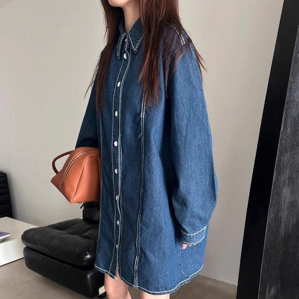 ダークデニムブルーワンピース 6524-blue_お取り寄せ6524-画像4-韓国ファッション通販POPREA［ポップリア］